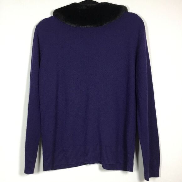 Vintage 1990s purple cardigan faux fur detachable collar button down size M - Picture 4 of 6